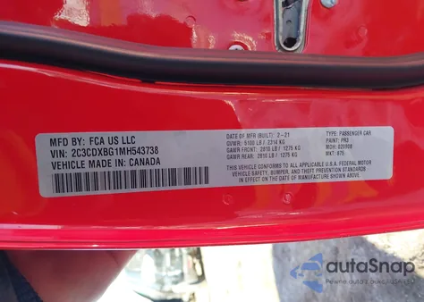 2021 Dodge Charger Sxt Rwd from USA, damaged, VIN 2C3CDXBG1MH543738